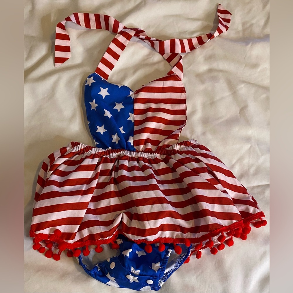 New Little Girls Red, White, Blue Bathing Suit. Fits 1-3 year old